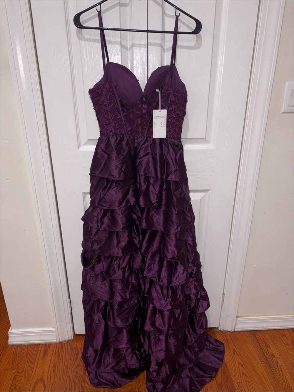 Strapless Plum Ruffled Ball Gown - Picture 3 of 3
